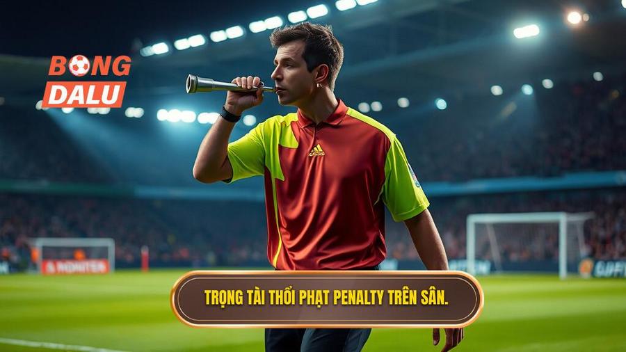 2. Trọng tài thổi phạt penalty trên sân.
